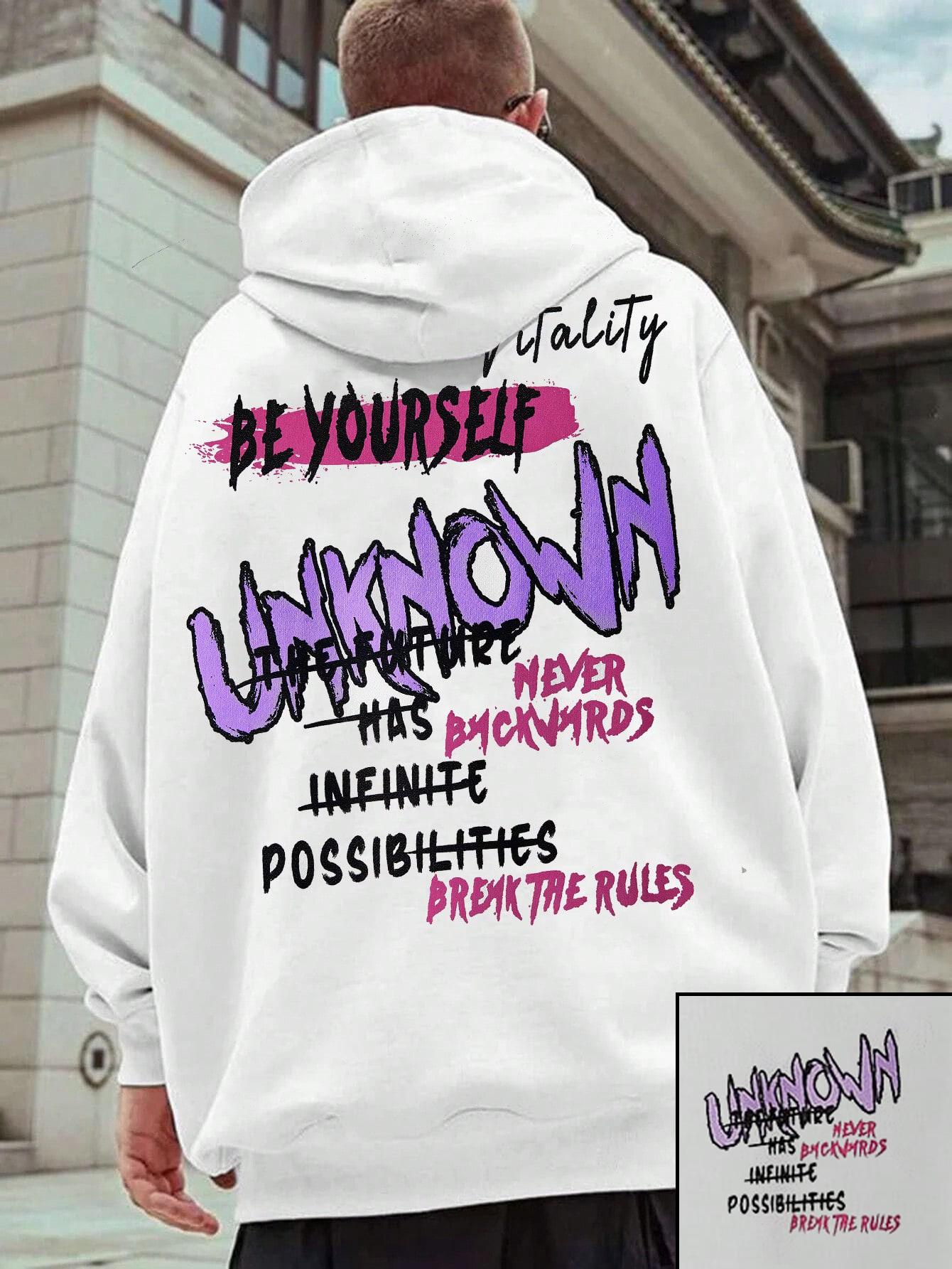 

Будь собой Неизвестный Цветной Принт Худи Мужской Карманный Повседневный Худи Осень Флисовая Подкладка Пуловер Удобная Спортивная Одежда 3XL