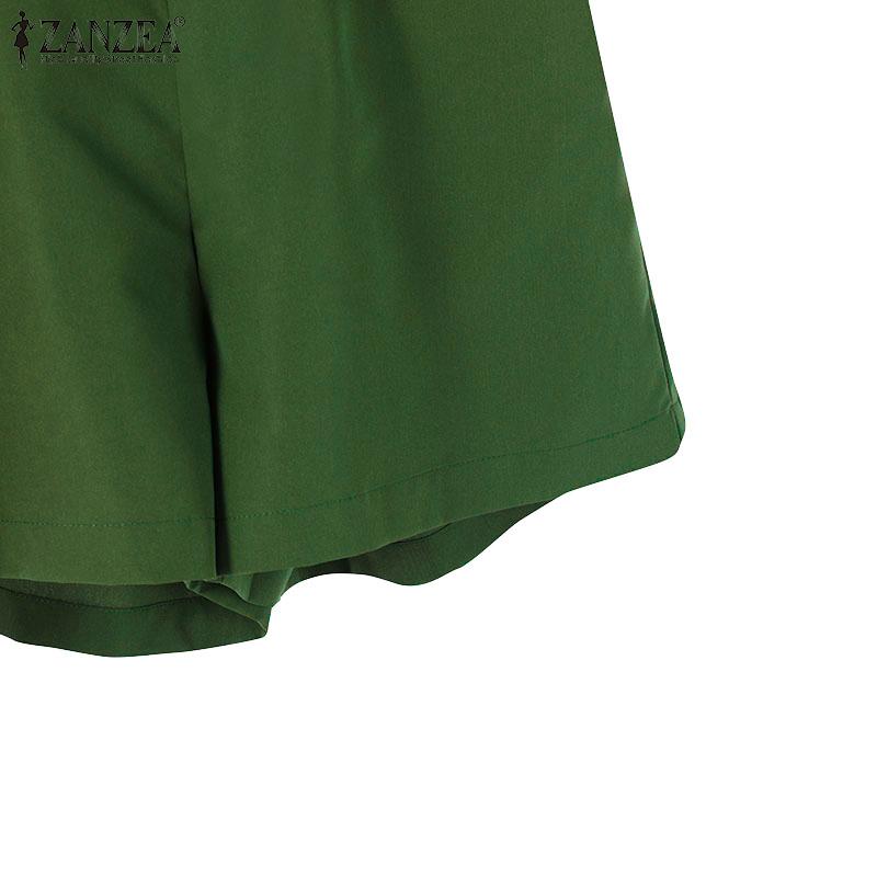 ZANZEA Women Summer Round Neck Sleeveless Vest Pocket Shorts Sets