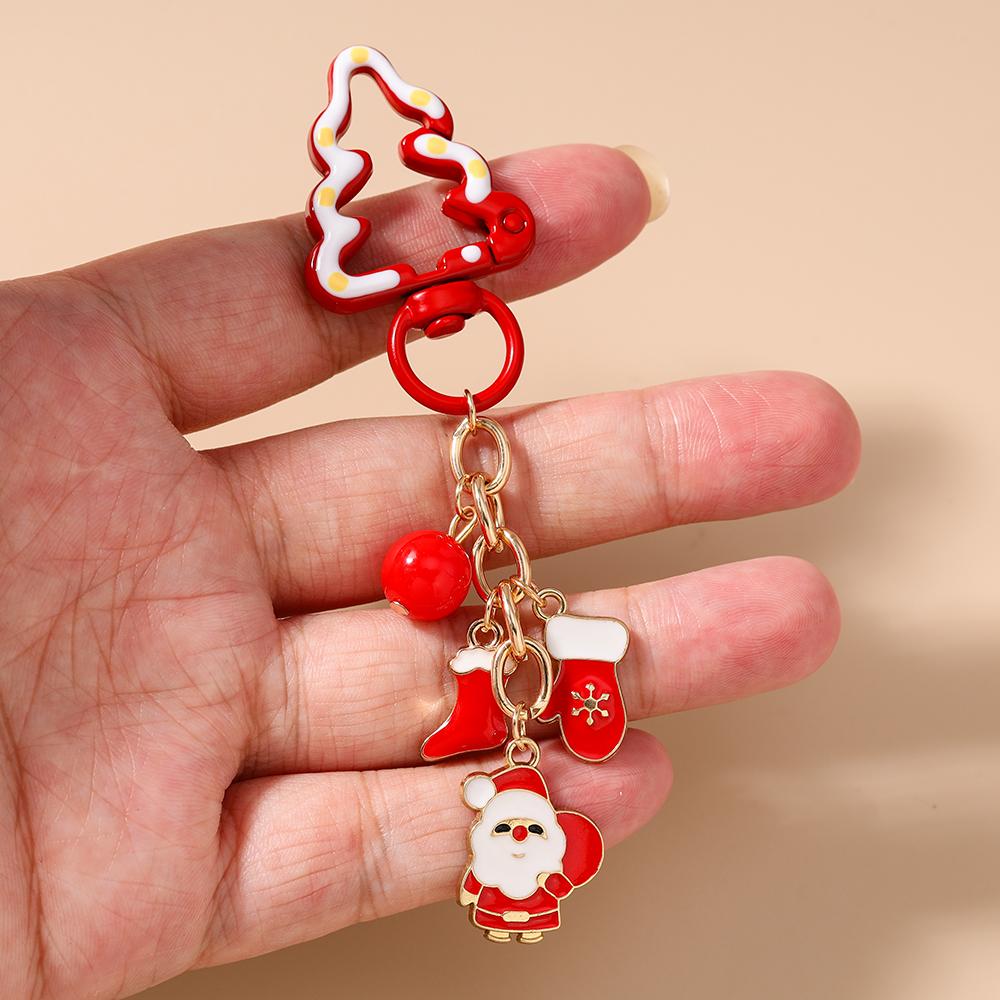 Fashion Christmas Tree Keychain Women Girls Santa Claus Snowman Key Ring Pendants for Handbag Decor DIY Key Chain New Year Gifts
