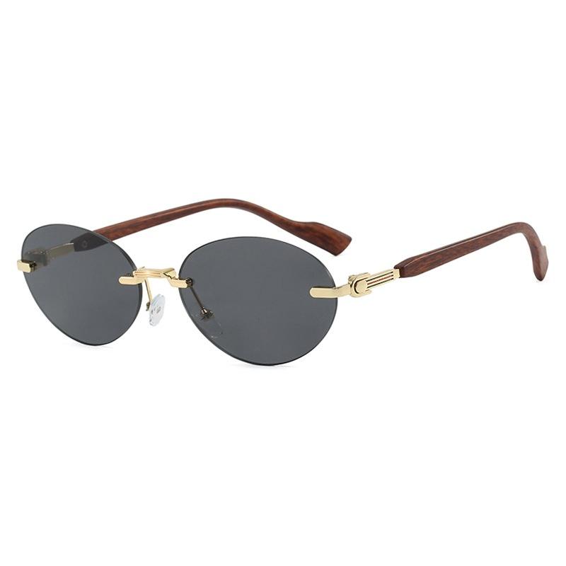 New Luxury Oval Frameless Wooden Leg Women Sunglasses Ins Fashion Brand Gradient Design Men Outdoor Travel Shades Uv400