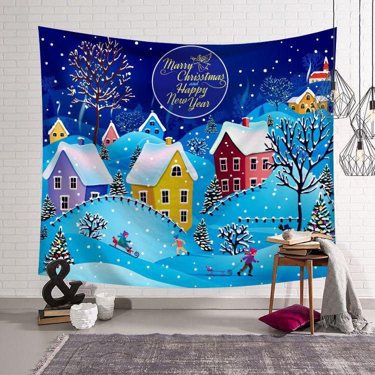 Santa Claus Christmas Tree Printed Polyester Tapestry Home Decor Tapestry Room Wall Decor Backdrop Fabric