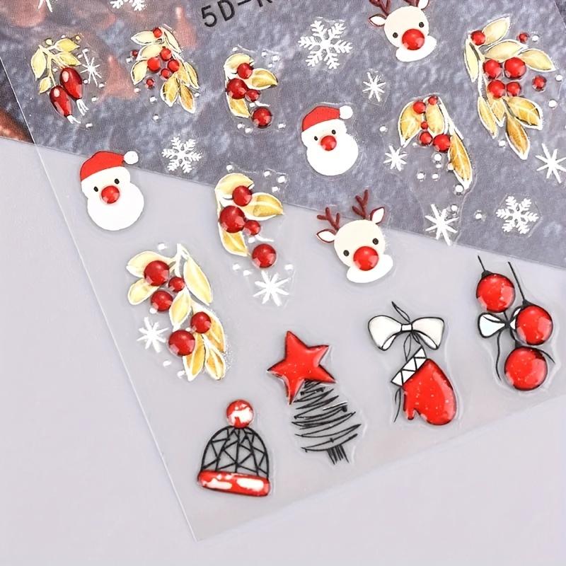 1 Sheet 5D Embossed Christmas Nail Art Stickers - Santa Claus, Reindeer, Neon Lights & Snowflakes Self-Adhesive Nail Decals