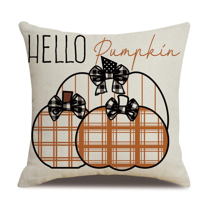 Thanksgiving Linen Pillowcase Autumn Pumpkin Print Pillow Cushion Cover