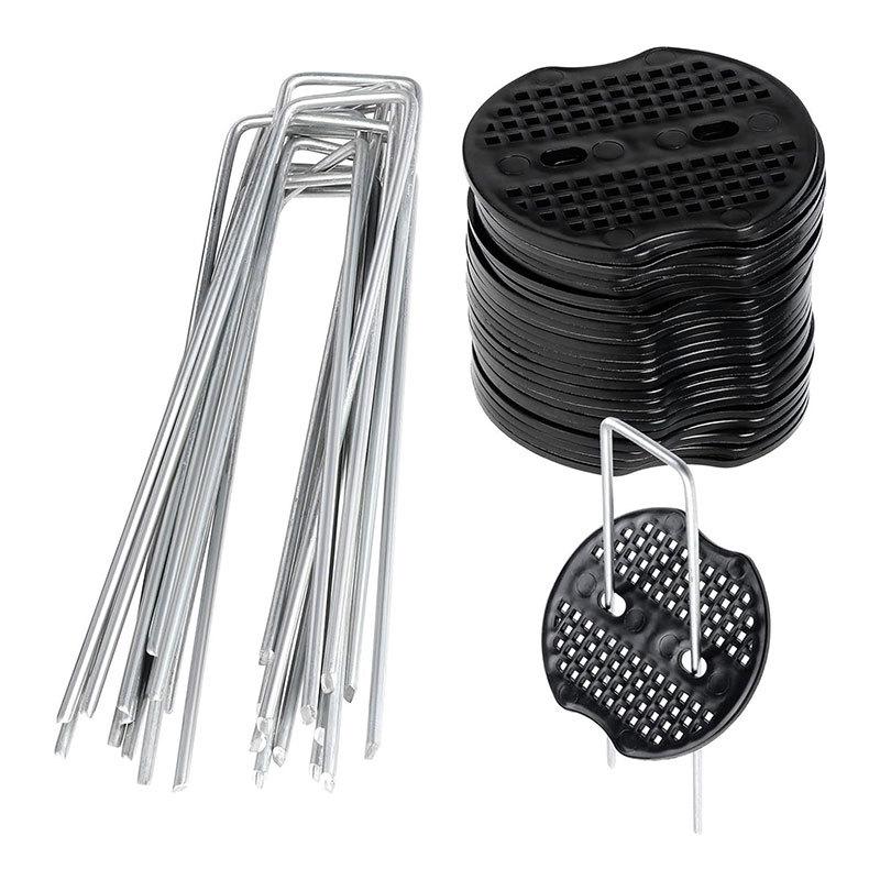 Galvanized U-Shaped Ground Nail with 15cm Plastic Washer - Windproof Lawn, Tent, and Weed Barrier Fixing Nail