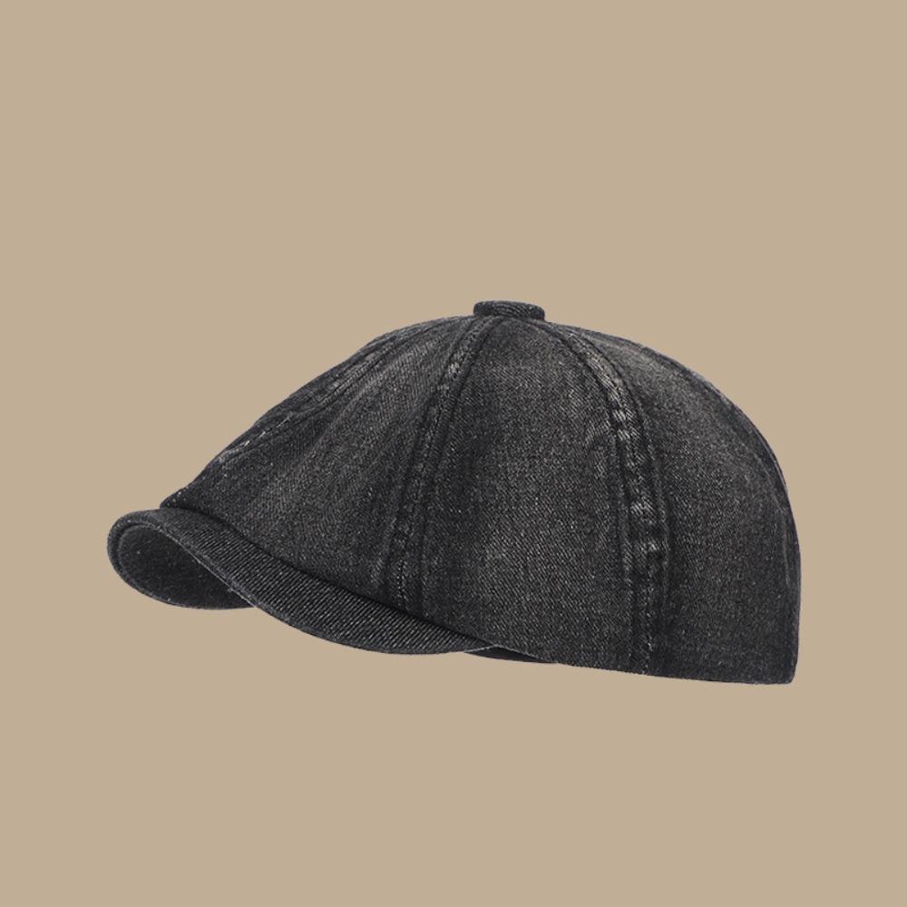 Vintage gewaschener Denim Newsboy Cap Kurzer Schirm Lässige flache Schirmmütze Vielseitige achteckige Kappen für Damen Herren gray