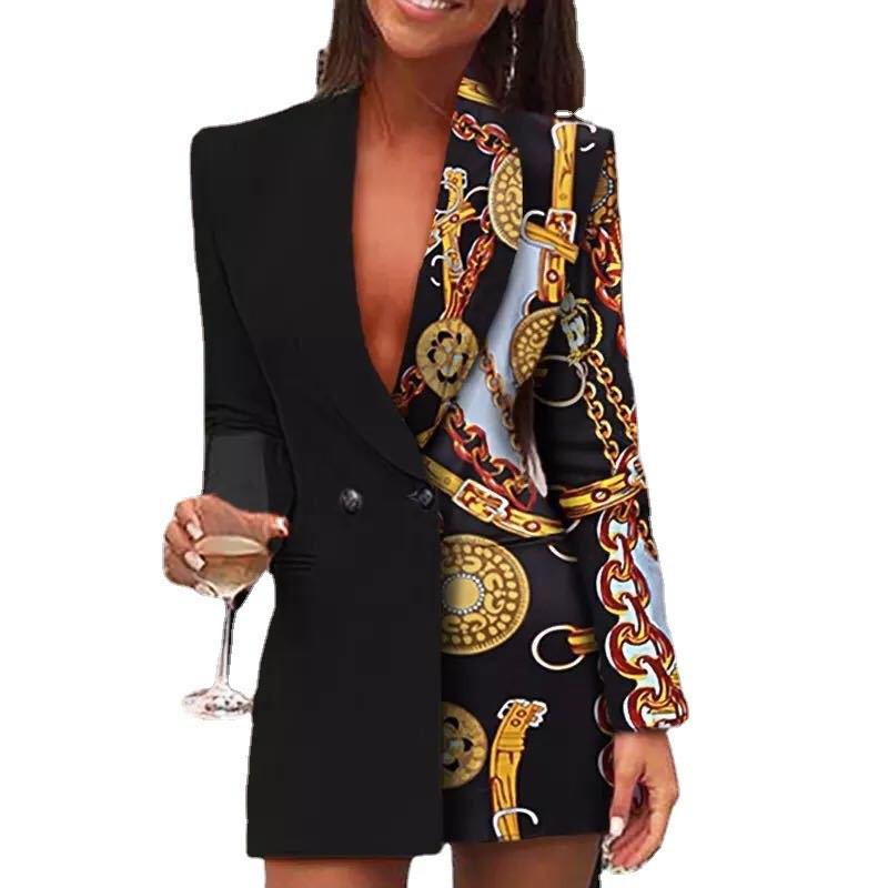 2025 Vestido Mini Casual de Fiesta con Estampado Bicolor y Escote en V Profundo