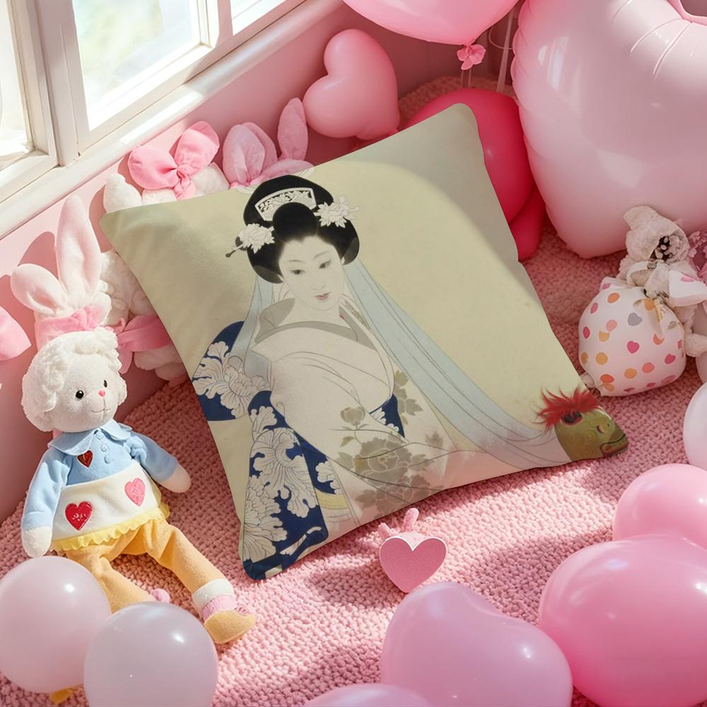 Japanese Lady Classic Cushion Cover Pattern Printed Pillowcase for Living Room Sofa Cushion Cover & Bedroom Decor