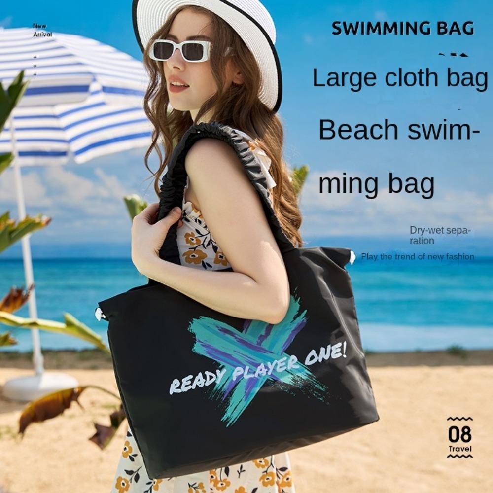 

Dry Wet Separation Swimming Shoulder Bag Large Capacity Beach Bag Fashion Fitness Hand Pouch Gym чорний