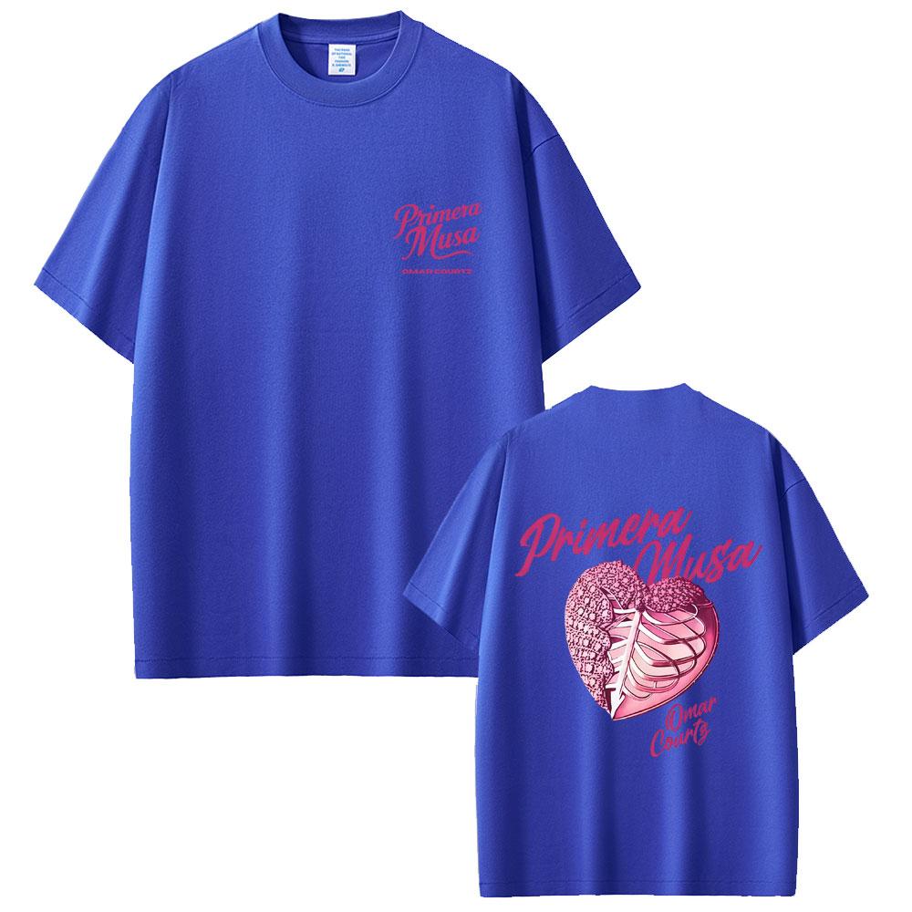 2025 Summer Rapper Omar Courtz Primera Musa Heart100 Pure Cotton Printed Tshirt Mens Women Hip Hop Pop Music Streetwear Top