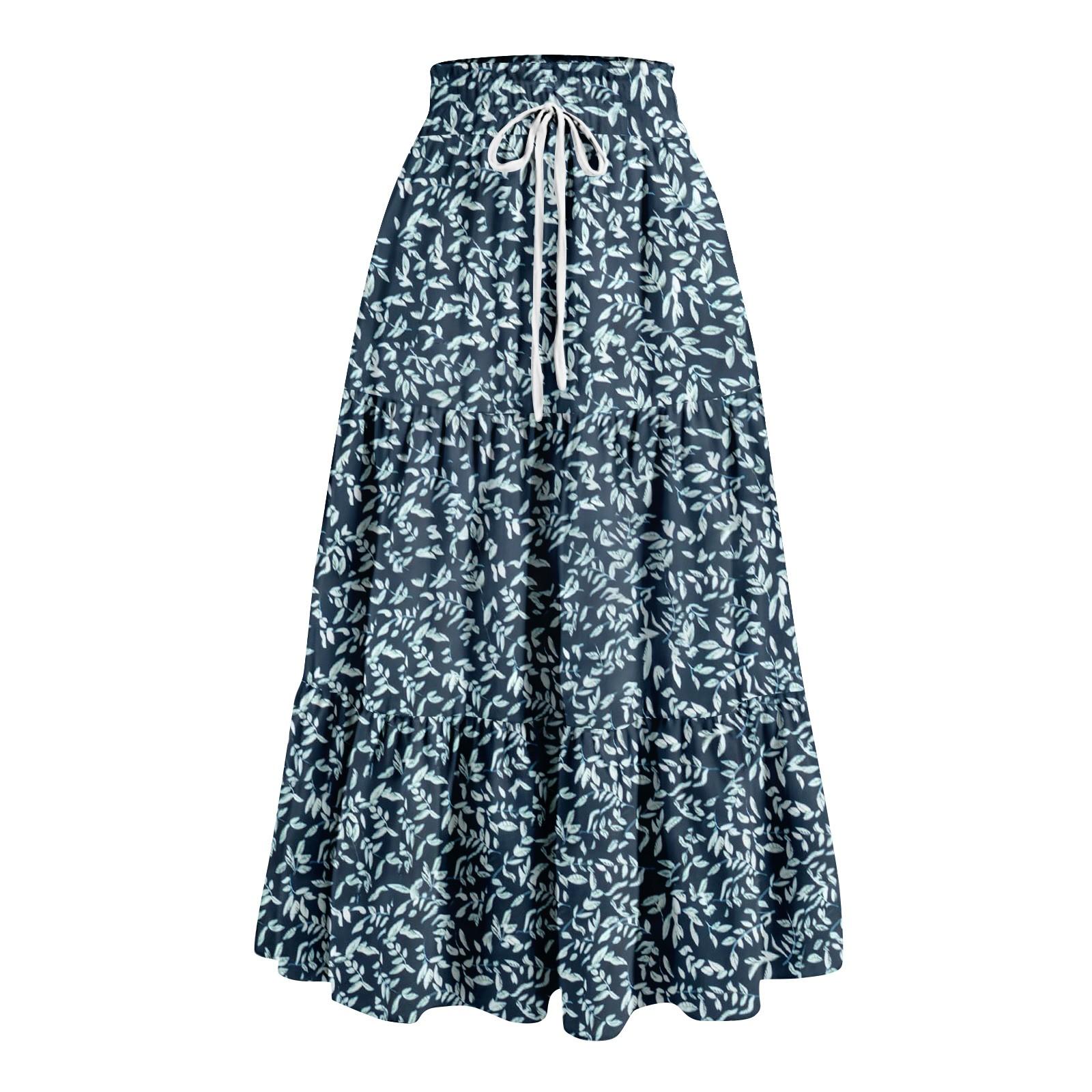 Женская весенняя повседневная длинная юбка с оборками, однотонная юбка, ретро-юбка в складку XXL