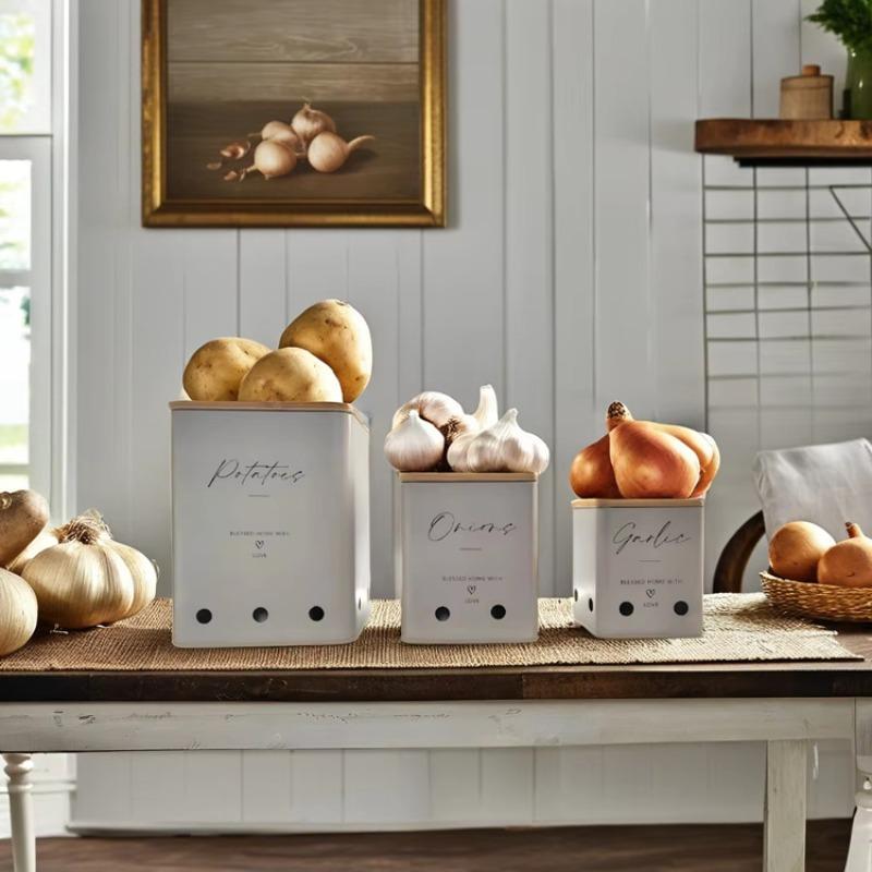 Potato onion garlic storage tank set square vegetable storage box kitchen galvanized metal food box
