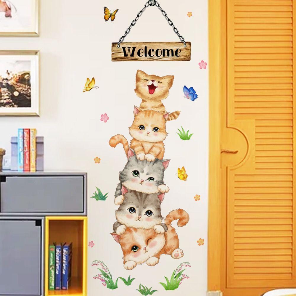 Waterproof Cat Wall Decals Stickers PVC 3D Stacked Kittens Kitchen Butterfly Decorations Cat Lover