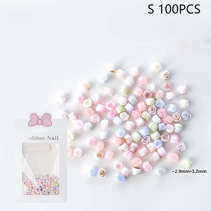 

100 шт. 3D Мини-бутоны Шармы для нейл-арта Смешанные цвета Смола Трехмерные цветы Украшение для ногтей DIY Аксессуары S