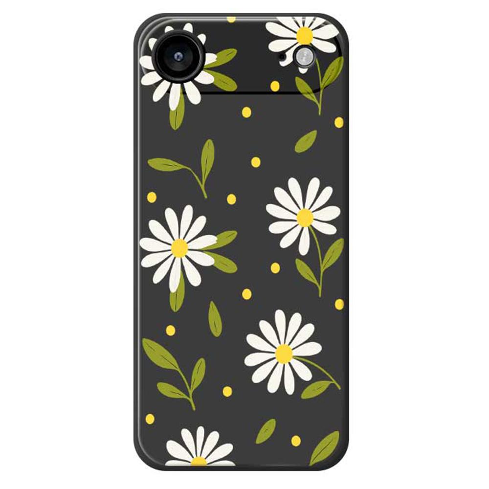 For iPhone 17 Air Case White Flowers Green Leaves Pattern Printing Straight Edge TPU Phone Back Cover