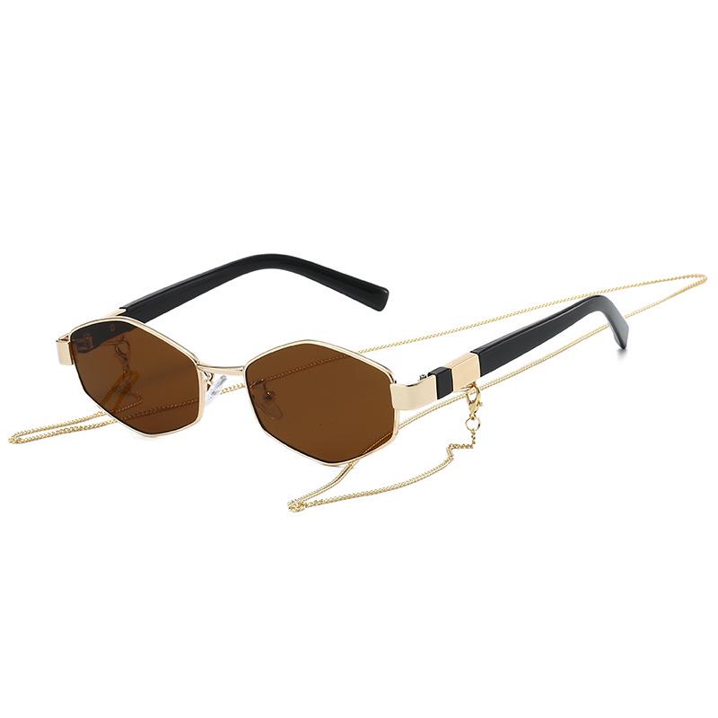 Retro Chain Decor Women's Polygonal Metal Sunglasses - European & American Street Style