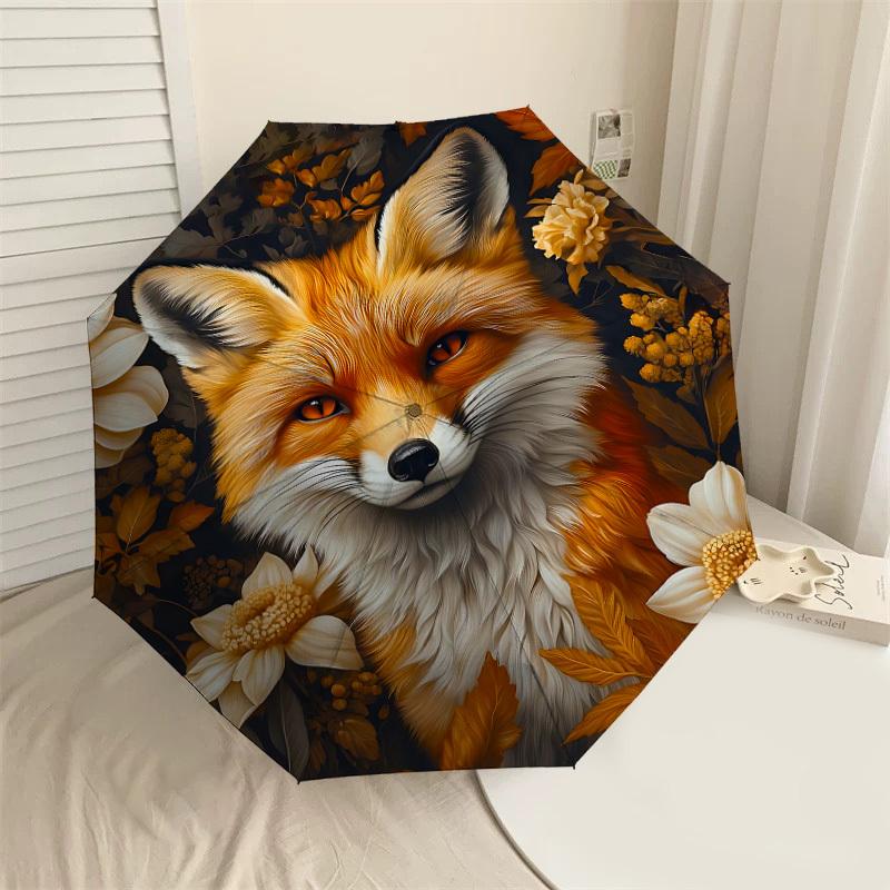 

1PC Fox Flowers Umbrella-8-Rib Reinforced, Automatic Open, Lightweight & Durable, Cute Fashion Accessory for Outdoor-F2679