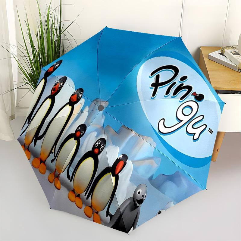1 PC Automatic Folding Umbrella - Pingu Pattern Portable Foldable Design With 8 Ribs Christmas Birthday Gifts