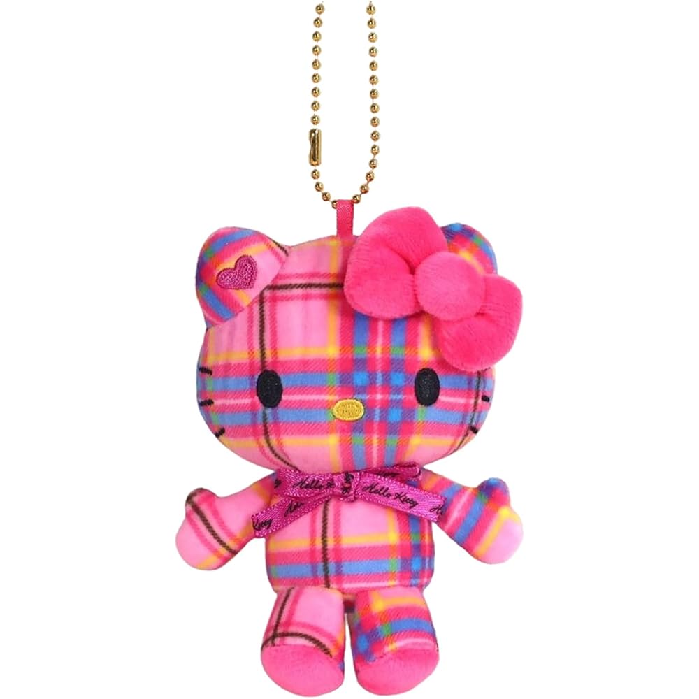 Nakajima Corporation Hello Kitty Tartan Pink Plush Mascot 10x8.5x4.5cm