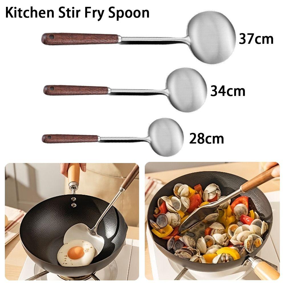 Stainless Steel Cooking Spatula Wood Handle Cooking Spoon New Kitchen Stir Fry Spoon  Kitchen Tools