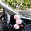 Bling Car Mirror Accessories for Women Men Love Heart and Pink Plush Ball Rinestones Car Accessories Car Rear View Mirror Charms