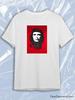 TeeSensation White Crew Neck Short Sleeve T-Shirt with Rectangular Red Black Che Guevara Stencil Portrait
