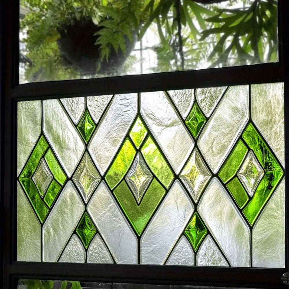 Abnehmbare Retro Europäische Fensterfolie Grüne Blätter PVC Statisch Haftende Folie DIY Bunter Glasaufkleber Heimdekoration