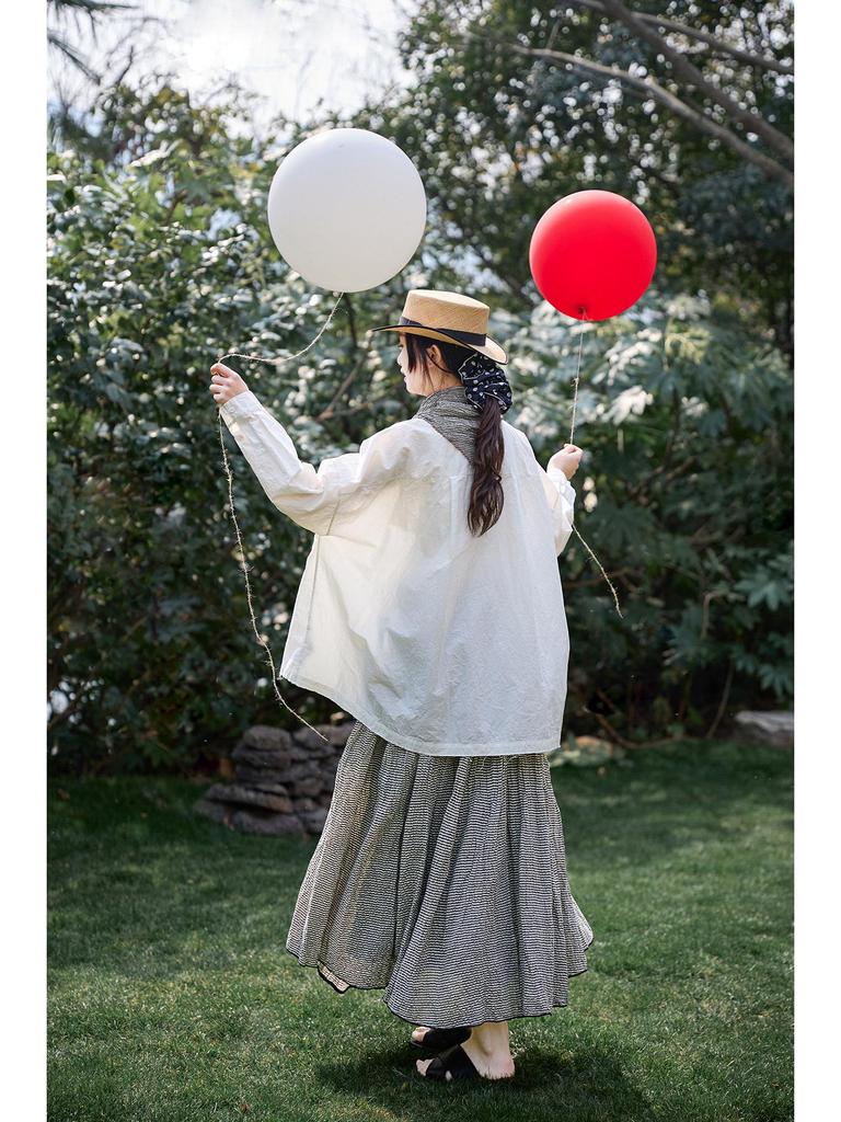 Retro Black & White Striped Cotton Linen Skirt - Soft, Anti-See-Through, Versatile, Loose Fit