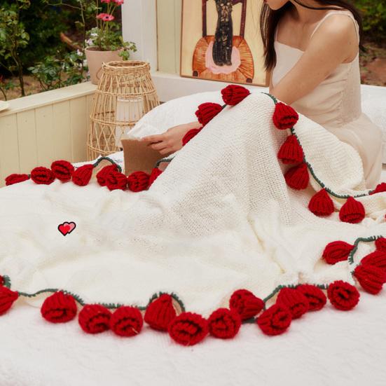 Crochet Flowers Rose Bouquet Blanket Soft Breathable Decorative Romantic Rose Flower Bouquet Knitted Throw Blanket