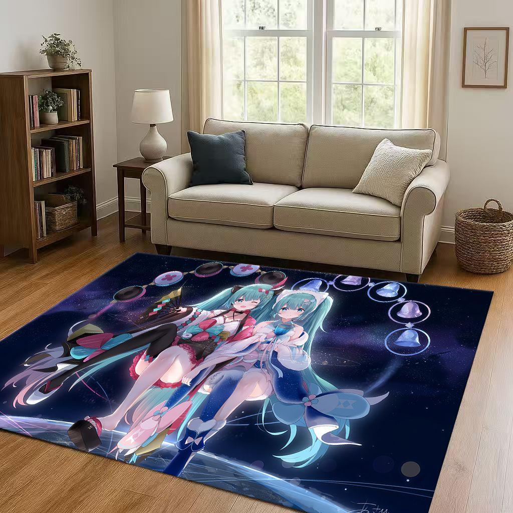 3D Kawaii M MIKU Music Cartoon Girl Living Room Non Slip Area Rug Carpet for Bedroom Playroom Sofa,Easy Clean Home Decor Doormat