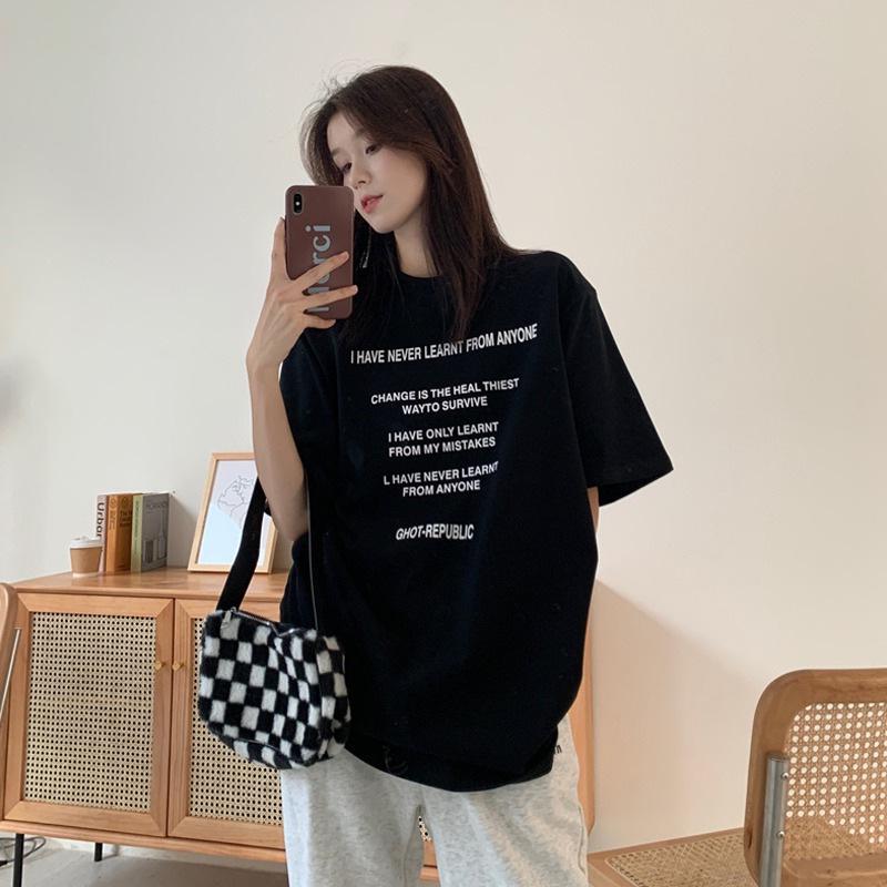 Women's Early Spring 2025 Petite Loose Fit White Crew Neck Short Sleeve T-Shirt