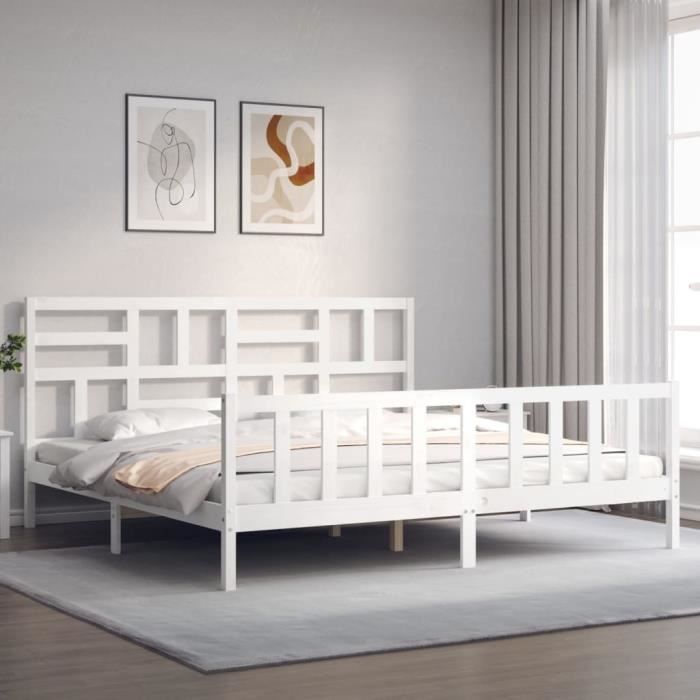 VidaXL Bed Frame with Headboard White 200x200 Cm Solid Wood 3193097