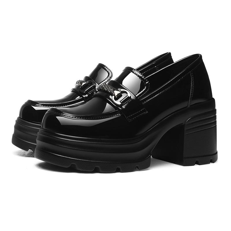 British Style Loafers Retro Platform Cm One-pedal Single Shoes Women's Uniform Versatile Height Increase Fashion Temperament Women's Shoes