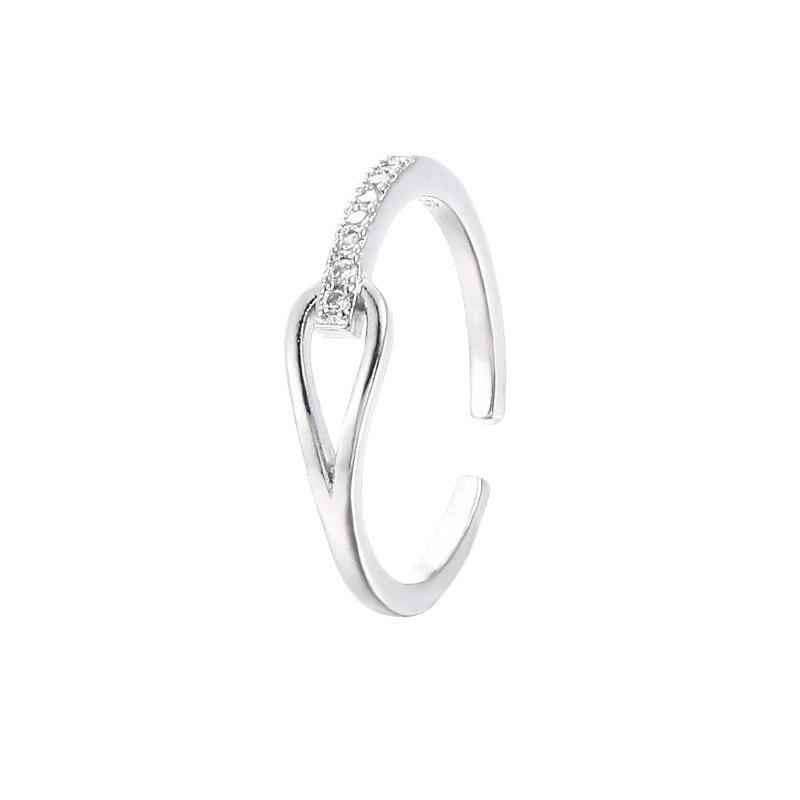 Adjustable Modern Geometric Ring With Cz Stone  Stylish Korean Fashion Ring For Women Gold White