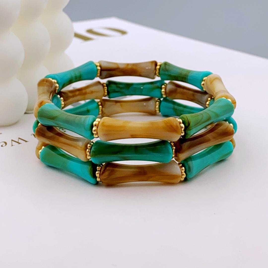 

3шт. Акриловый эластичный браслет с бусинами и разноцветными бамбуками для женщин, повседневный браслет для женщин