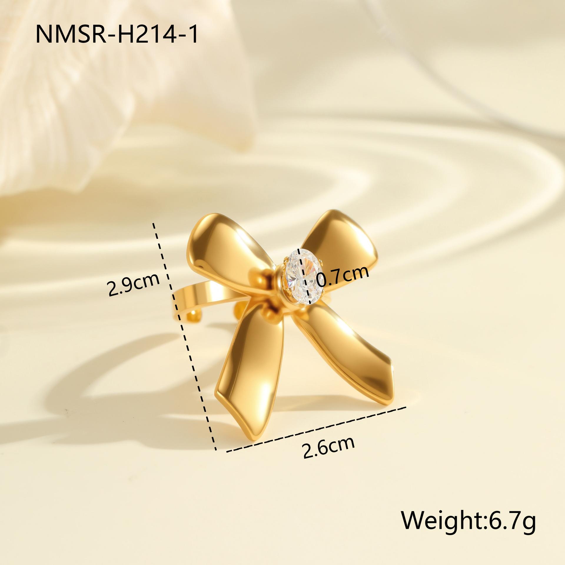 GEMCHIC Women s 18K Gold Plated Bowknot Zircon Ring Adjustable Stainless Steel Geometric Fashion Jewelry