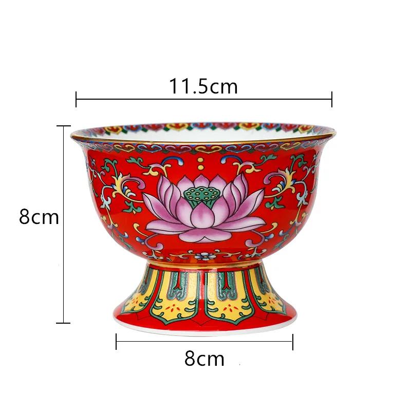 Chinesische Keramik Hohe Schale Buddha Hall Ornamente Heimkreativität Snack Aufbewahrungsschale Traditionelle Buddhistische Anbetungsartikel