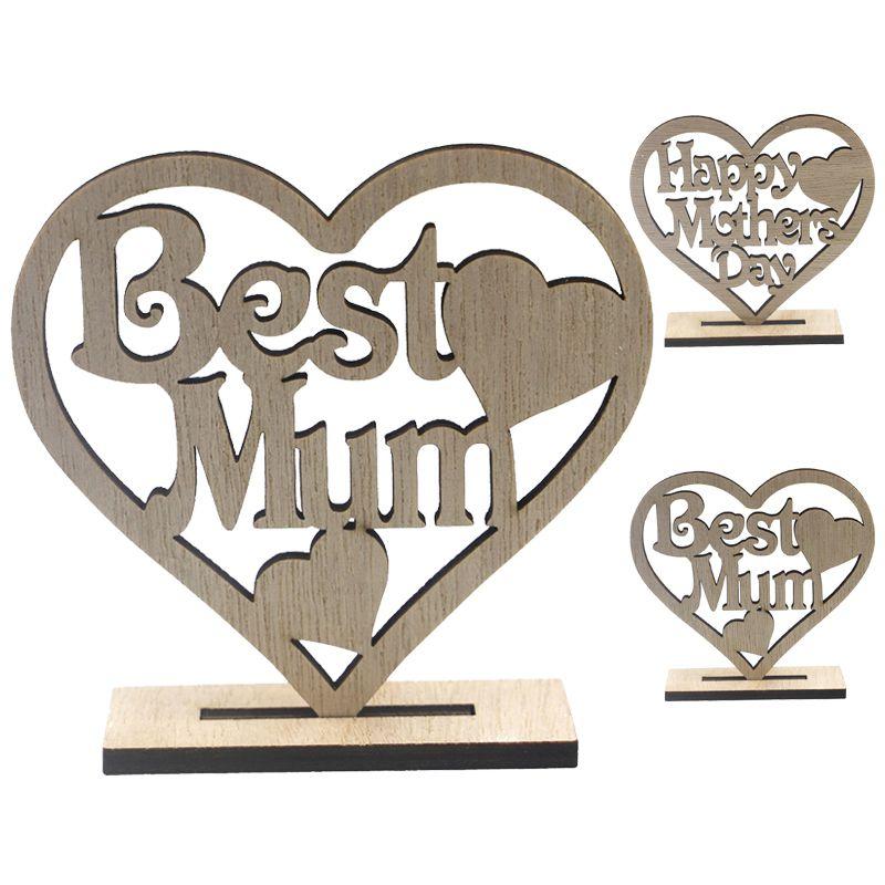 Mothers Happy Day Gift Best Mum Mummy Wooden Heart Plaque Freestanding Decor