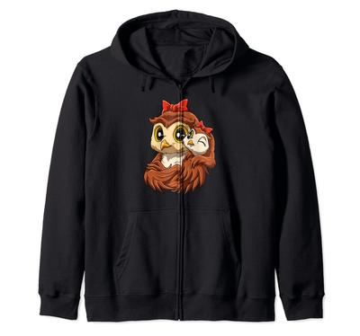 Owl with Cute Owl Cub for Zip Hoodie Mom.
