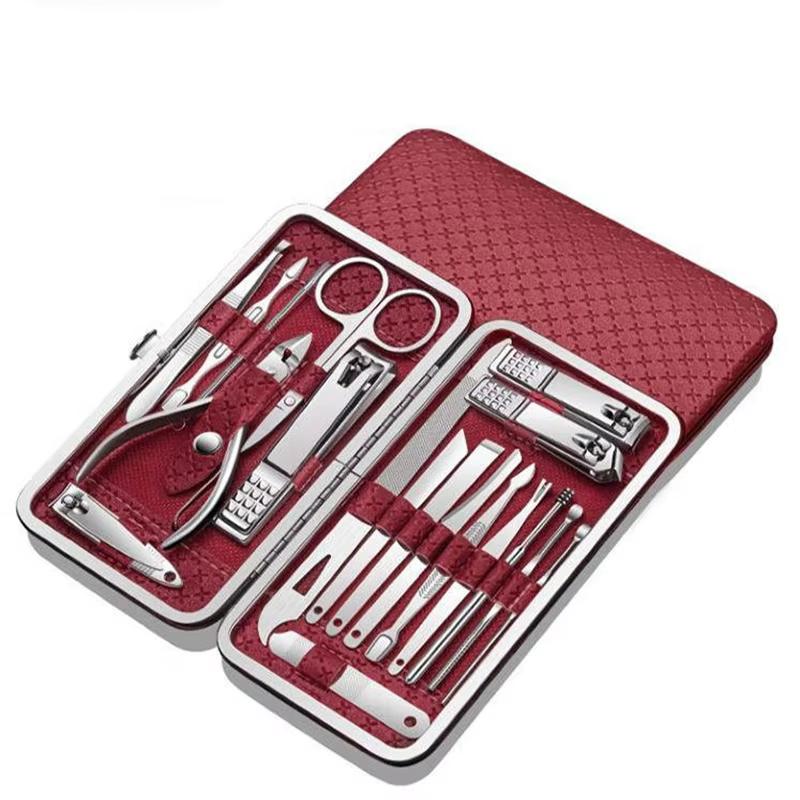 19pcs Professional Multifunctional Stainless Steel Nail Clipper Kits Portable Manicure Pedicure Set with PU Bag