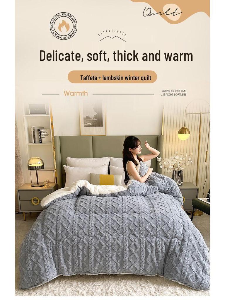 Double-Sided Quick-Heating Lambswool Fleece Winter Quilt for Single/Double Beds