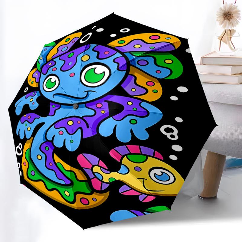 1pc Sturdy 8-Bone Auto Umbrella, Axolotl Umbrella, Digital Printed, Foldable Umbrella for On-the-Go Outdoor Use