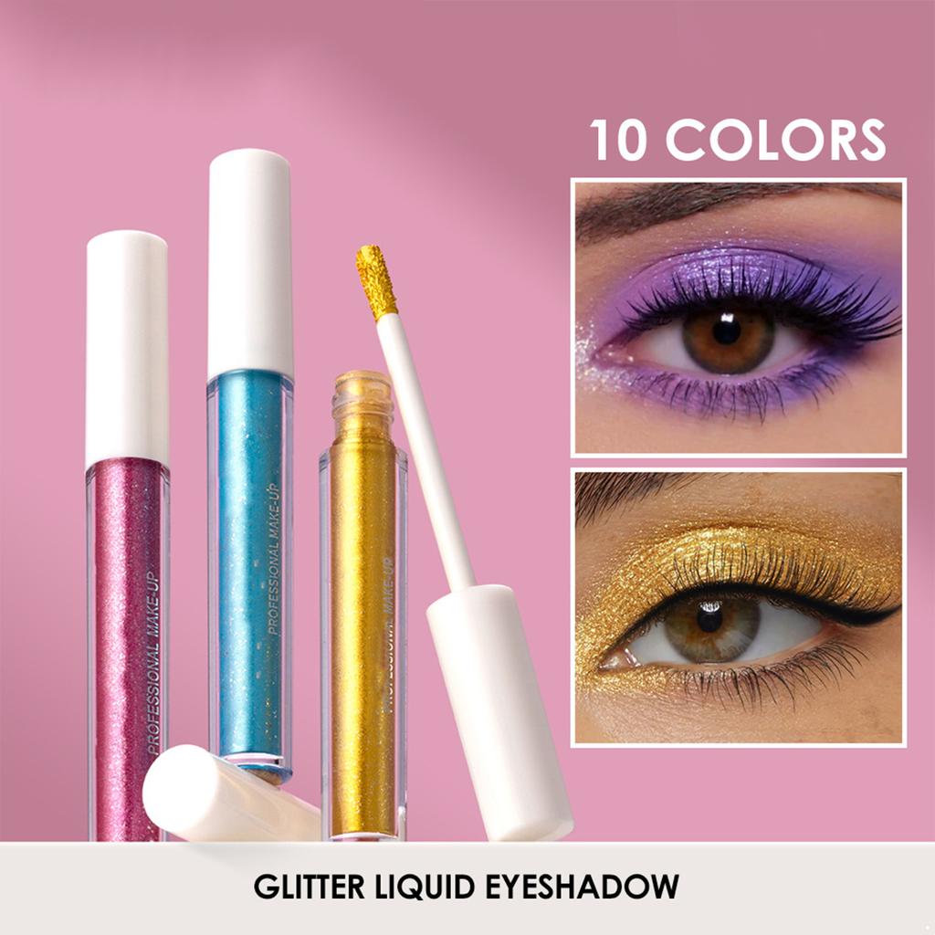 Metallic Liquid Eyeshadow Glitter Highlighter Makeup Shimmer Sparkling Eyes Long Wearing Waterproof Glossy Finish