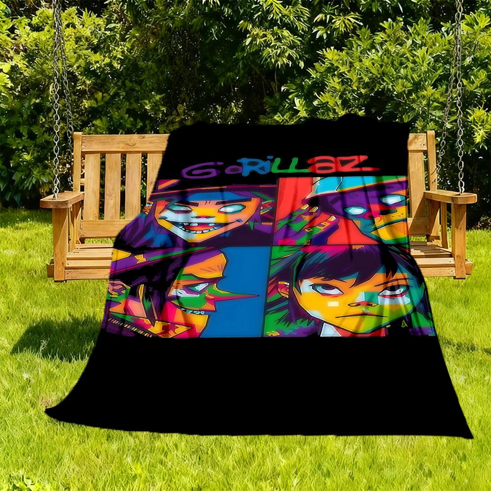 1pc Gorillaz Artwork Outdoor Blanket Lightweight Flannel, All-Season Use for Sofa, Bed, Travel, Camping, Living Room, Office, Couch074