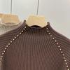 Half High Neck Studded Bead Bottom Sweater Pullover Women Autumn and Winter Fashion Style Knitwear Sweater Pullover Female Top