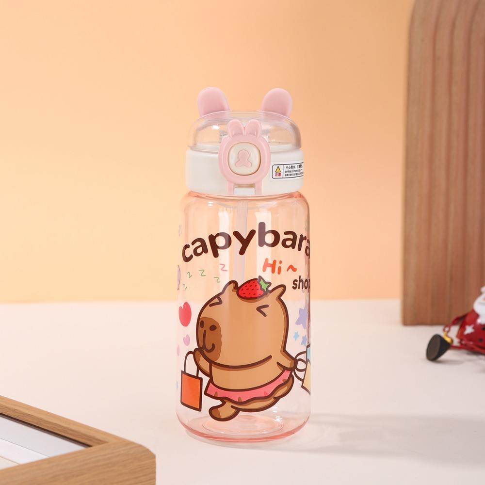 Large Capacity Capybara Water Bottle Cartoon Student Water Bottle Portable Straw Cup  Summer