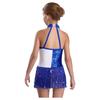 Girls Sparkly Latin Dance Leotard Color Block Shiny Sequins Tassel Halter Sleeveless Performance Costume