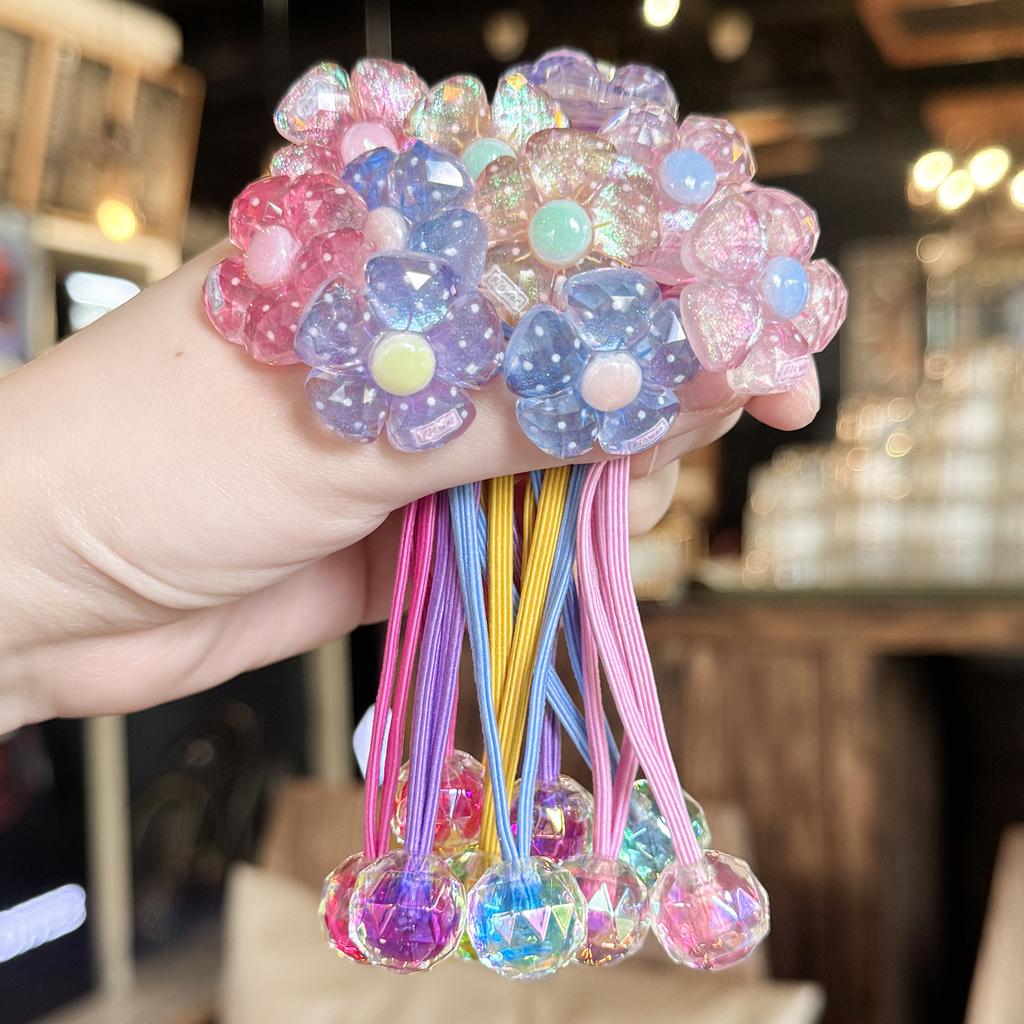 2 Pieces Cute Princess Headwear with Colorful Flowers Kids Elastic Hair Bands Girls Hair Accessories Children Hair Ropes