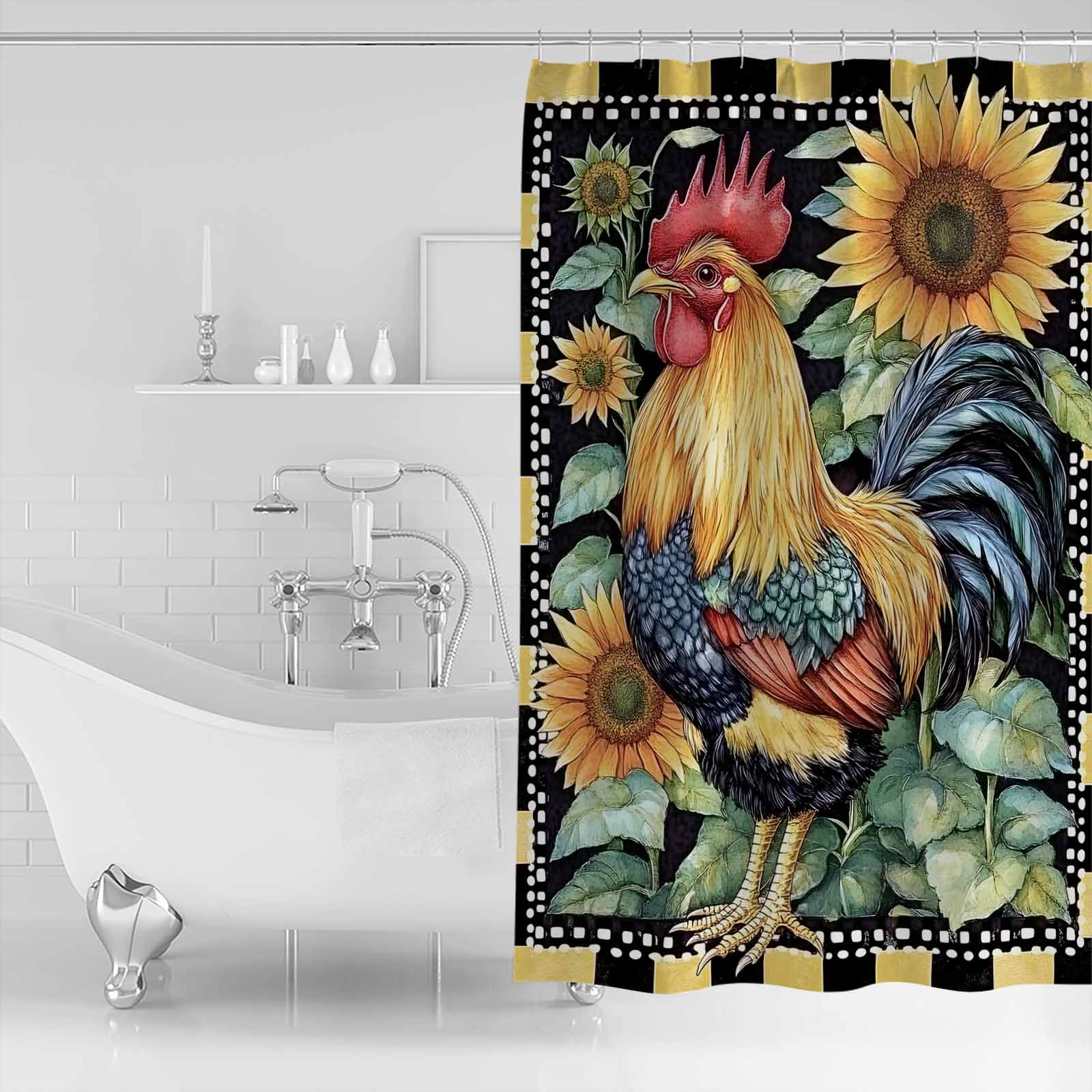 

Акварельный Петух Подсолнух Клетчатая Занавеска для Душа в Ванную Комнату Художественная Красочная Ванный Коврик Украшение для Домашнего Декора 122x183cm