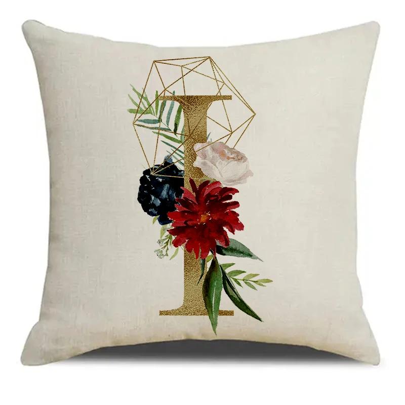 Golden Letters I & YOU Flower Pattern Printed Soft Square Pillowslip  Blend Cushion Cover Pillowcase Living Room Home Decor