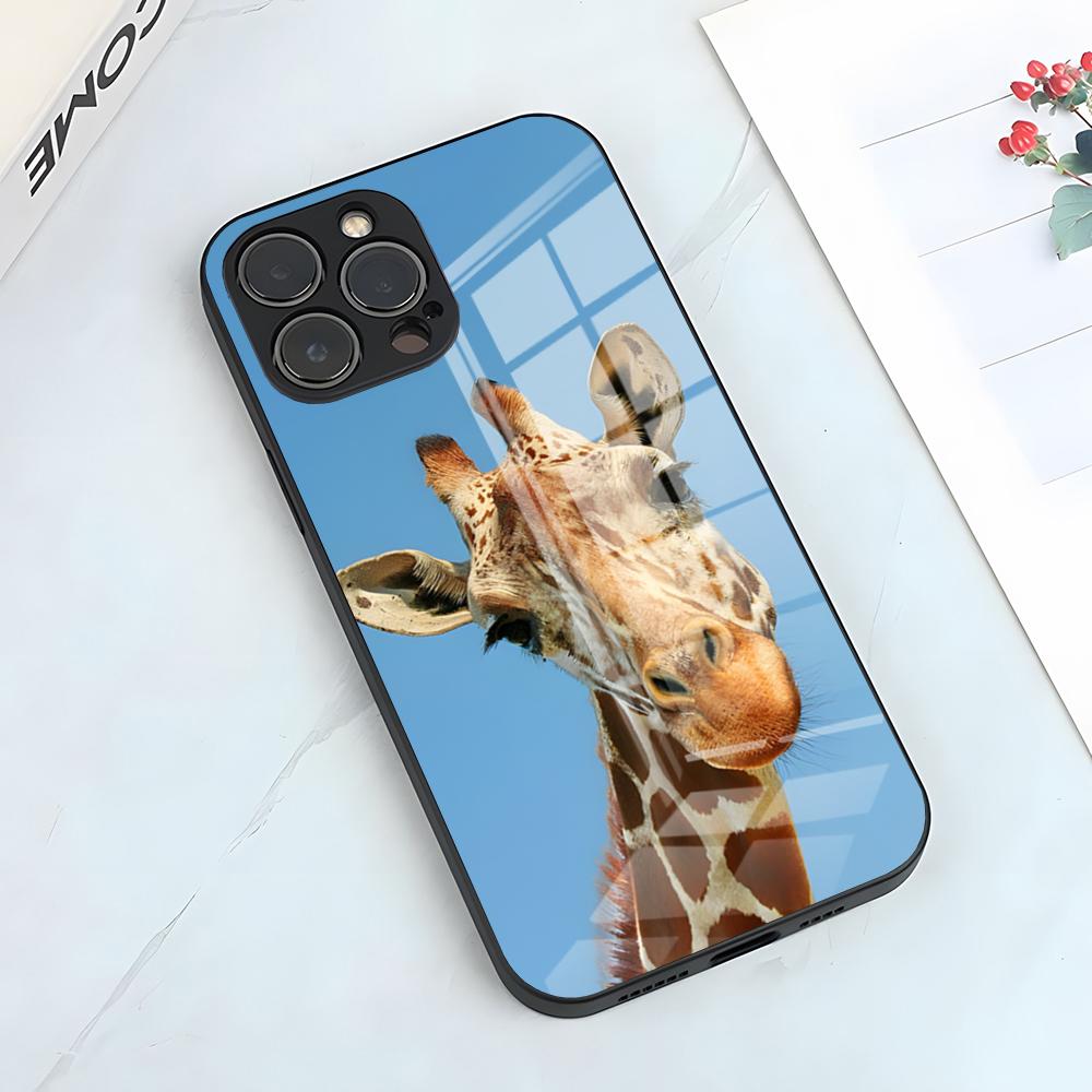 Cute Giraffe Phone Case For IPhone 17 Pro Max 15 Pro 16 14 Plus 12 13 Mini 11 Pro Shockproof Glass Cover